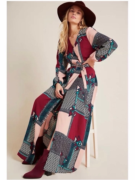 Anthropologie Dresses & Skirts - NWT Anthropologie Porridge Multi Color Abstract Patch Work Wrap Maxi Dress XS